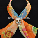 Rhinestone Skull Brooch Silk Scarf Buckle