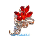 Red CZ Terne Metal Flower Pin Brooch Rhinestone