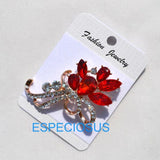 Red CZ Terne Metal Flower Pin Brooch Rhinestone