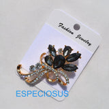 Red CZ Terne Metal Flower Pin Brooch Rhinestone