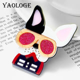 Dog Women Pins Brooch Acrylic Material Big Sunglass Animal Woman Brooches