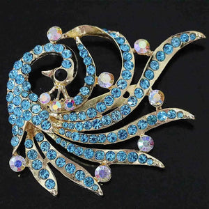 Crystal Peacock Brooch for Women Wedding Party Gold-Color Pin