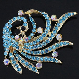 Crystal Peacock Brooch for Women Wedding Party Gold-Color Pin
