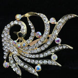 Crystal Peacock Brooch for Women Wedding Party Gold-Color Pin