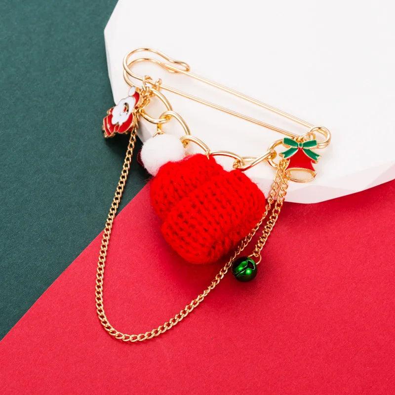 Christmas Alloy Pin Tree Santa Claus Snowman Bell Brooch Tassle Accessories