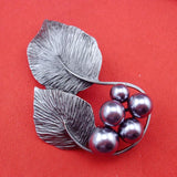 Fashion Gray Tin Metal Pearl Leaves Brooch BH7746