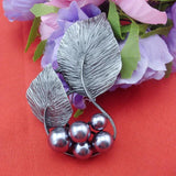 Fashion Gray Tin Metal Pearl Leaves Brooch BH7746
