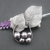 Fashion Gray Tin Metal Pearl Leaves Brooch BH7746