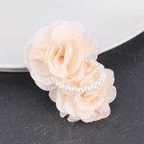 Silk Rose Flowers Brooches with Pearls