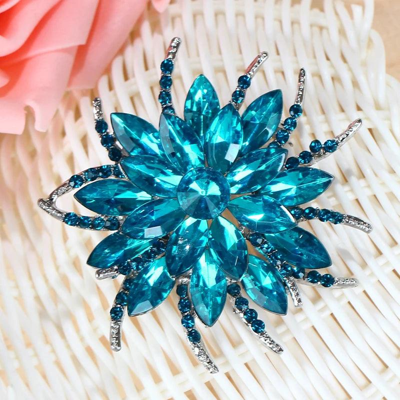 Vintage Rhinestone Flower Brooch Pin for Women