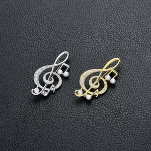Music Note Crystal Brooches Pins CZ Pearl Brooch Graduation Gift