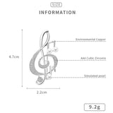 Music Note Crystal Brooches Pins CZ Pearl Brooch Graduation Gift