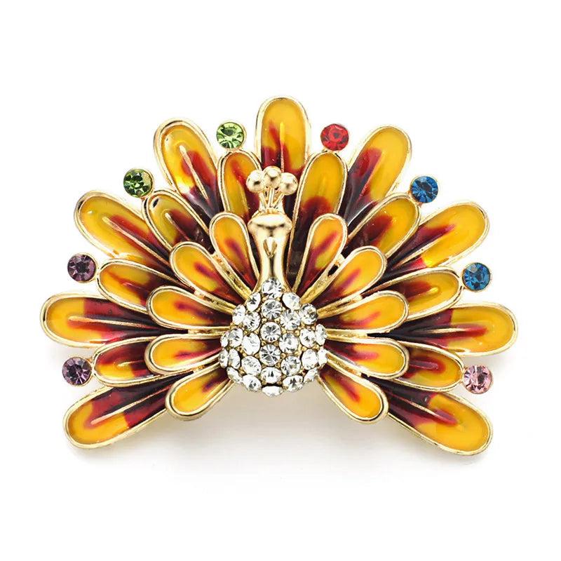 Enamel Peacock Brooch Rhinestone Crystal Jewelry Women Bird Pin