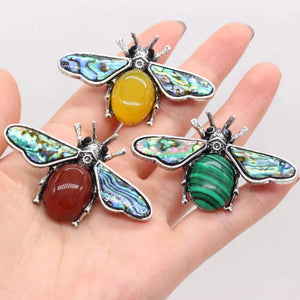 Natural Stone Bee Shape Brooch Pins for Women