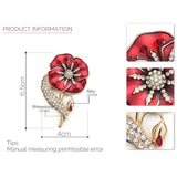 Red Flower Brooch Pins Fancy Metal Crystal Enamel Brooches For Women