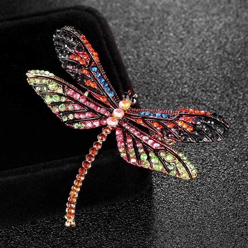 Enamel Dragonfly Brooch Rhinestone Crystal Pin Bouquet Hats Accessory
