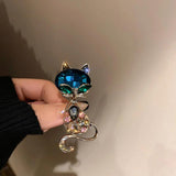 Crystal Rhinestone Cat Brooches For Women Alloy Animal Pins Corsage Accessories