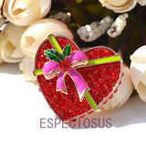 Crystal Red Heart Shape Pin Rhinestone Brooch