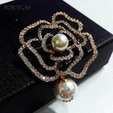Camellia Pins Crystal Pearl Brooches Gift