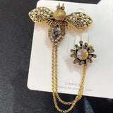 Vintage Crystal Bee Chain Brooch for Women