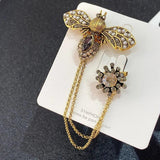 Vintage Crystal Bee Chain Brooch for Women