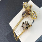 Vintage Crystal Bee Chain Brooch for Women