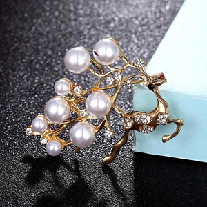 Men Pearl Deer Brooch Animal Hijab Pin Suit Accessory