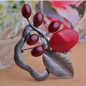 Vintage Leaf Grape Shape Big Brooch Antique Silver Women Scarf Hat Bag Pins