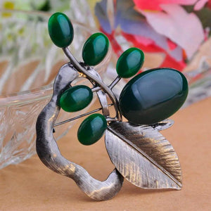 Vintage Leaf Grape Shape Big Brooch Antique Silver Women Scarf Hat Bag Pins