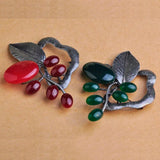 Vintage Leaf Grape Shape Big Brooch Antique Silver Women Scarf Hat Bag Pins