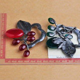 Vintage Leaf Grape Shape Big Brooch Antique Silver Women Scarf Hat Bag Pins