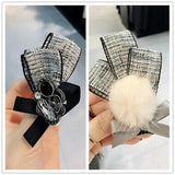 Retro Rhinestone Mink Hair Brooch Women Suit Corsage Collar Jewelry