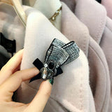 Retro Rhinestone Mink Hair Brooch Women Suit Corsage Collar Jewelry