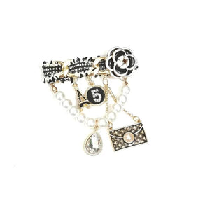 Camellia No.5 Crystal Tassel Brooch Pins for Women