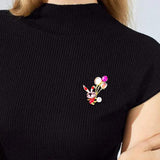 Multicolor Balloon Rabbit Brooch Small Animal Rhinestones Alloy Brooch