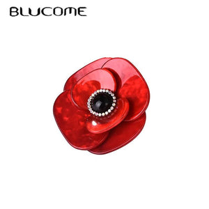 Acrylic Red Flower Brooches Corsage Crystal Bead Brooch