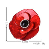 Acrylic Red Flower Brooches Corsage Crystal Bead Brooch