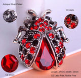 Antique Silver Plated Red Rhinestone Insect Brooch Bouquet