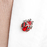 Antique Silver Plated Red Rhinestone Insect Brooch Bouquet