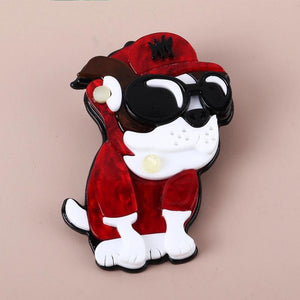 Large Dog With Hat Acrylic Brooch Pin for Women's Clothing