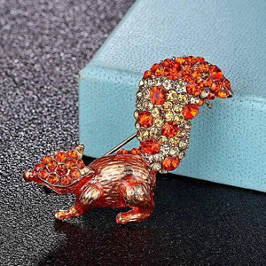 Orange Rhinestone Squirrel Shape Brooch for Women Men Kids