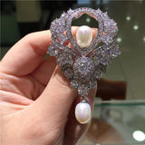 Vintage Ribbon Scroll Pearl Pendant Wedding Brooch