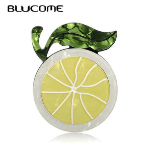 Orange Lemon Green Leaves Brooches Pins Women Kids Fruit Style Brooch