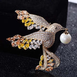 Pearl Bird Zircon Brooch & Pearl Eagle Men's Animal Jacket Accessory