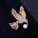 Pearl Bird Zircon Brooch & Pearl Eagle Men's Animal Jacket Accessory