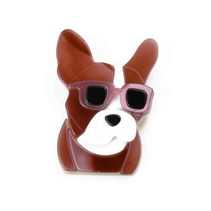 Cartoon Dog Sunglasses Acrylic Brooch Enamel Animal Pin for Coat