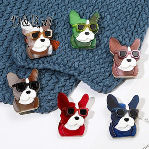 Cartoon Dog Sunglasses Acrylic Brooch Enamel Animal Pin for Coat
