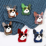 Cartoon Dog Sunglasses Acrylic Brooch Enamel Animal Pin for Coat