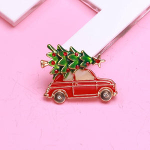 Enamel Car Christmas Tree Brooch Pins Women Jewelry Gift
