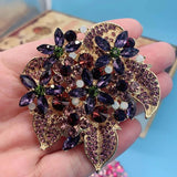 Pink Green Rhinestone Bridal Flower Brooches